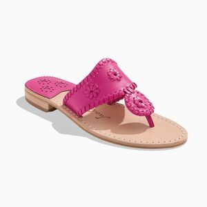 Jack Rogers Pink and Tan Leather Sandals with Whipstitch Medallion